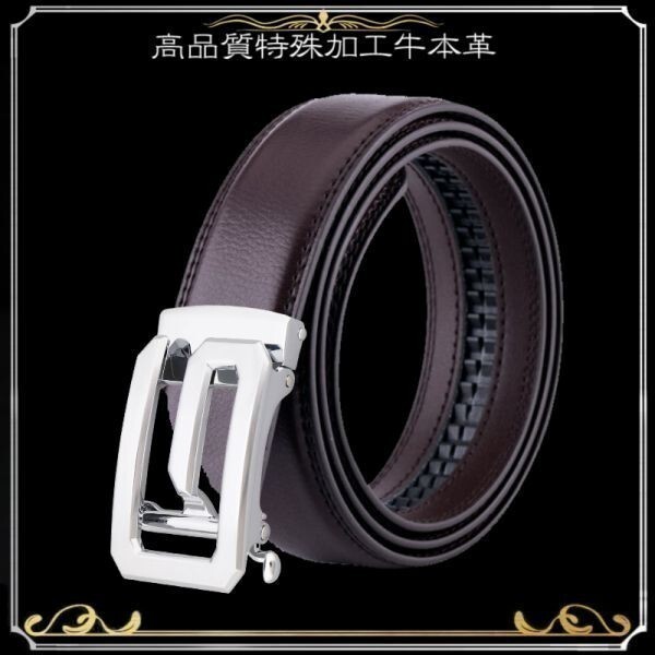 ベルト 【茶】【銀G】 ダーク 穴なし 無段階調整ベルト ゴルフベルト 人気 オートロック メンズ 革 ジーンズ ビジネス カジュアル