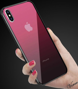 【鮮やかなレッド透明グラデーション】 背面ガラスケース iPhone XS Max TPU ストラップホール 耐衝撃 指紋防止 グリップ感 薄型