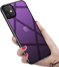 【鮮やかなパープル透明グラデーション】 背面ガラスケース iPhone 12 6.1インチ TPU ストラップホール 耐衝撃 指紋防止 グリップ感_画像1
