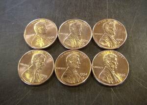 1セントコイン 1990～1999年の6枚セット D刻印 送料無料　（13058）リンカーン USA お金 貨幣 硬貨 ペニー アメリカ　　