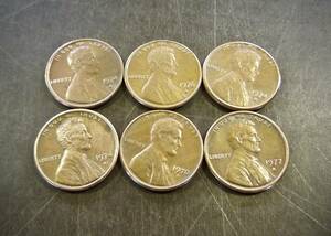 1セントコイン 1970～1979年の6枚セット D刻印 送料無料　（13067）リンカーン USA お金 貨幣 硬貨 ペニー アメリカ　　