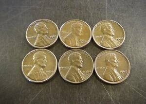 1セントコイン 1960～1969年の6枚セット D刻印 送料無料　（13078）リンカーン USA お金 貨幣 硬貨 ペニー アメリカ　　