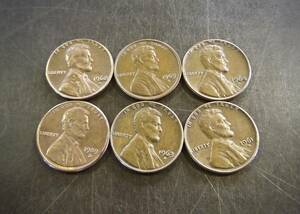 1セントコイン 1960～1989年の6枚セット D刻印 送料無料　（13084）リンカーン USA お金 貨幣 硬貨 ペニー アメリカ　　