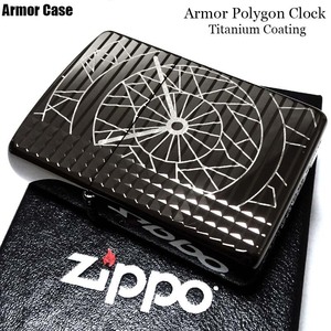 ZIPPO ライター アーマー ポリゴンクロック ブラックニッケル ダイヤモンドカット ジッポ 黒 チタンコーティング かっこいい 重厚 おしゃれ