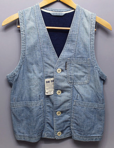 BLUE BLUE ブルーブルー Nep Chambray 4B Vest Used Blue / シャンブレーベスト 新品未使用 size S(1) / 聖林公司 / ハリラン