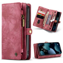 iPhone 13 mini レザーケース iPhone13 mini ケース アイフォン13 ミニ カバー 手帳型 カード収納 ファスナー付き 財布型 レッド_画像1