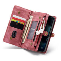 iPhone 13 mini レザーケース iPhone13 mini ケース アイフォン13 ミニ カバー 手帳型 カード収納 ファスナー付き 財布型 レッド_画像9