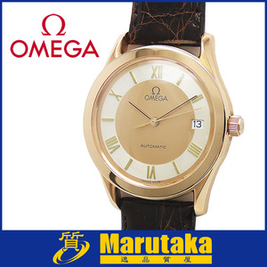 送料無料 オメガ クラシック K18PG 自動巻 OMEGA 166.0295 カレンダー ブラウン 革 ピンクゴールド classic 1991年頃 腕時計 逸品質屋