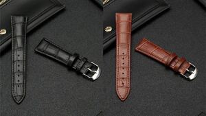 時計ベルト　時計バンド　牛革22mm ブラウン　黒色レザーベルト 高品質　2本革ベルト