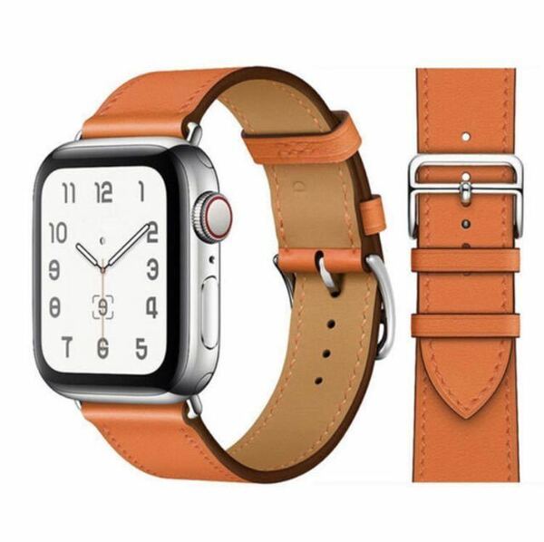 Apple Watch 革ベルト　アップルウォッチベルト42/44/45/49mm オレンジ色革バンド　大人気