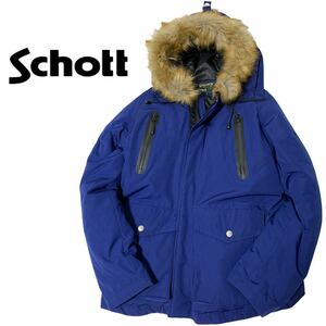 Schott ショット シュノーケル ダウンパーカー M 青系 ファー脱着可 メンズ ダウンジャケット 【シルエット フライトジャケットB-3タイプ】