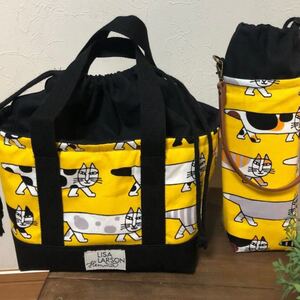 ランチトートバッグ and ペットボトルカバーセット リサラーソン マイキー ランチバック 水筒カバー