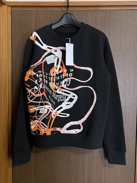 黒M新品 メゾンマルジェラ アブストラクト カレンダーロゴ スウェット シャツ 白タグ 20AW size M Maison Margiela 1 レディース ブラック