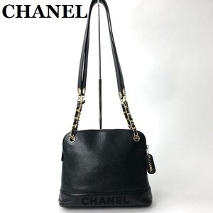 CHANEL シャネル キャビアスキン チェーン ショルダーバッグ ロゴ 黒×ゴールド シール有 ヴィンテージ CC レア 正規品 本物保証 最落無