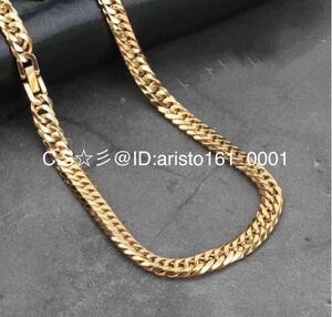 [ popular commodity ] stamp equipped prompt decision 9,999 jpy double flat necklace 6 surface cut 7mm 50cm approximately 46g Gold gold stainless steel 