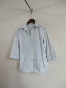 etpuisplace( franc dollar ) white ground stripe 7 minute sleeve shirt (USED11517