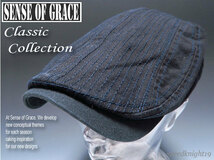 grace★ストライプステッチハンチング【黒】新品 定価￥3900 サイズ調節可能 男女兼用 手洗い可能 ツイルコットン センスオブグレース_画像1