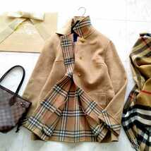 大きいサイズ ★超美品 BURBERRY バーバリーロンドン ウールコート ハーフコート ノバチェック カシミヤ混 羊毛 ダブルフェイス 11号 LL/XL_画像2