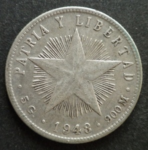 【キューバ】20センタボ銀貨　KM#13.2　1948年 