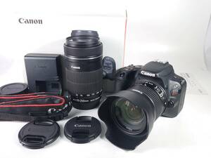 1スタ 超美品 Canon EOS Kiss X9 + EF-S18-55mm + 55-250mm IS STM レンズキット デジタル 一眼レフ カメラ SDカード付 1円 ヱOA4