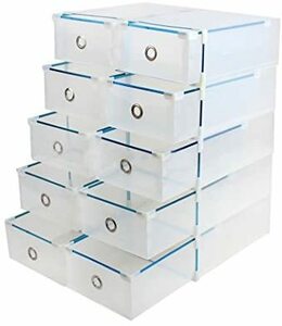 【10箱入り】シューズボックス 引き出しタイプ 透明 クリア シューズケース 組立て式 靴収納 靴箱 Vinteky (ホワイト)