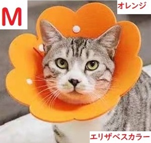 送料無料 Mサイズ エリザベスカラー オレンジ 花 ペット 猫 No.844 B