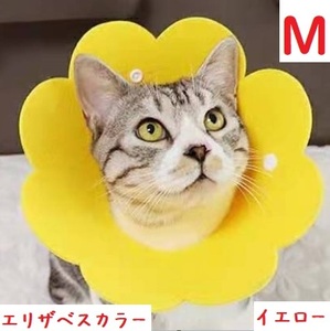 送料無料 Mサイズ エリザベスカラー 黄色 イエロー 花 ペット 猫 No.843 A