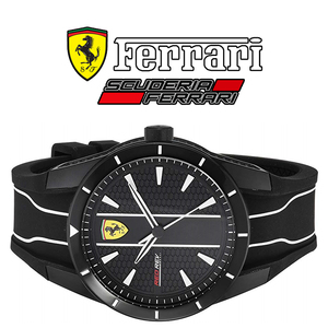 公式フェラーリSCUDELIAクロノグラフ 1円×2本 精悍なブラックと鮮やかなホワイト 腕時計50m防水スクーデリアFERRARI本物新品F1逆輸入