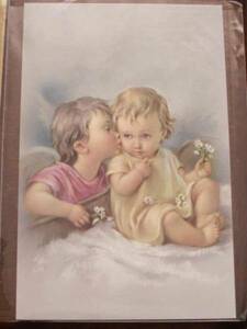 Art hand Auction Image★Bébé et ange★Peinture chrétienne carte de Noël outre-mer rétro 1, antique, collection, imprimé, autres