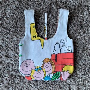 スヌーピー定番柄リバーシブルエコバッグビンテージシーツリメイクPEANUTSチャーリーブラウン