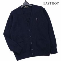 EAST BOY イーストボーイ 刺繍♪ 秋冬 ウール ニット スクール カーディガン Sz.11　レディース ネイビー 通学 学生 女子　D2T00055_1#K_画像1