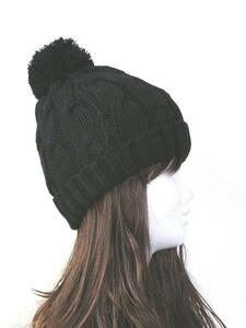 ニット帽子 リブ編み ブラック (黒色) 秋冬のマストアイテム スノーボードの際に大活躍 ニットキャップ 折り返し ボンボン付 キャップ 帽子