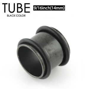 チューブ ブラック BLACK 9/16inch(14mm) サージカルステンレス316L カラーコーティング ボディピアス 両側をゴム固定 ロブ 9/16インチ┃