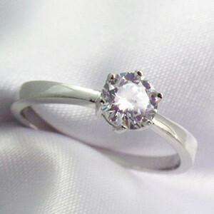  engagement ring one bead Cubic Zirconia 6ps.@ nail silver 925 18KWGF. approximately ring 