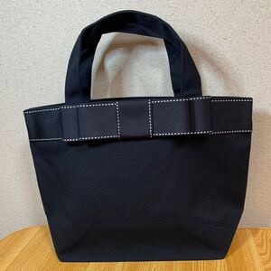 リボントートバッグ ブラックスティッチ2段重ねリボン