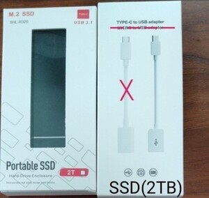 【未使用】外付け ポータブル SSD 2TB USB3.1 Type-Cケーブル2本付き