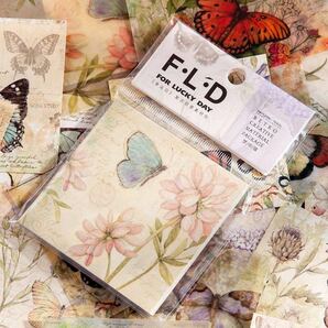 【お得2点セット】新春セール　花と蝶々　素材紙　小さめ　計60枚 コラージュ素材
