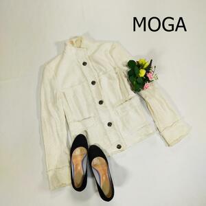 MOGA Moga stand-up collar jacket size 3 L white tweed made in Japan button 3767