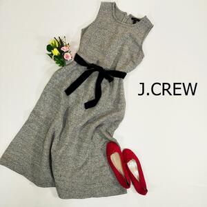 J.CREW ノースリーブ かわいい ジェイクルー ワンピース サイズ8 M グレー ミディ丈 ベロアリボン 厚手 3759