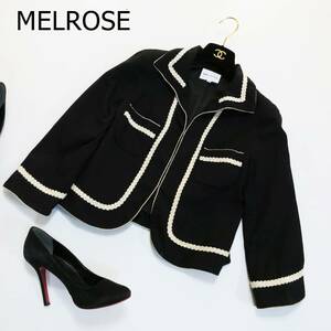 MELROSE メルローズ テーラードジャケット サイズ3 L ブラック 黒 日本製 フックなし 刺繍 ホワイト 4252