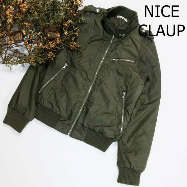 NICE CLAUP ナイスクラップ ブルゾン カーキ MA-1 中綿 軽量 フライトジャケット フルジップ かわいい シンプル ポケット ミリタリー 深緑
