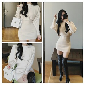 新品♪セクシー エロカワ☆タイト ニット ミニワンピース M ベージュ