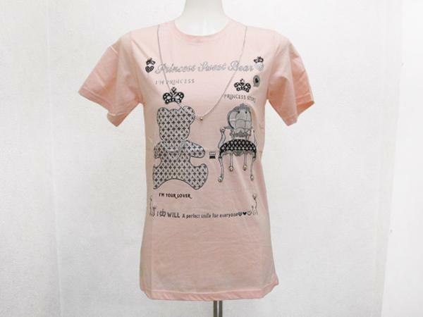 hot-ticket チェーン半袖Tシャツ 桃色ピンク レディース / ルゥ・ディROUX DI女性Tee 1253