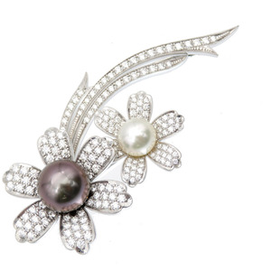  beautiful goods Lanvin K18WG/ diamond 3.24ct / Tahiti pearl 12mm/ Akoya pearl 8.7mm brooch 0275 LANVIN lady's 