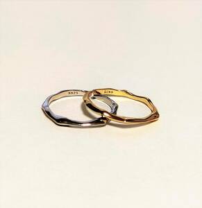 【2点セット】 シルバー デザイン 華奢 リング 指輪 ゴールド 925 サイズ調節可能 フリー 細い シルバーリング