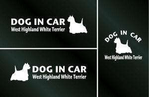 犬のステッカー 『DOG IN CAR』 ウエストハイランドホワイトテリア 3枚組 DOG 犬 シール ウェストハイランドホワイトテリア ウェスティー