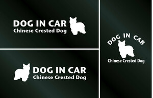 犬のステッカー 『DOG IN CAR』 チャイニーズクレステッドドッグ パウダーパフ 3枚組 DOG 犬 シール