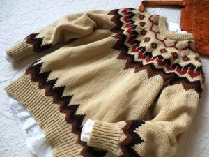 １７新品★ハンドメイド★手編み棒針編み模様柄ウールセーター　ニット　L