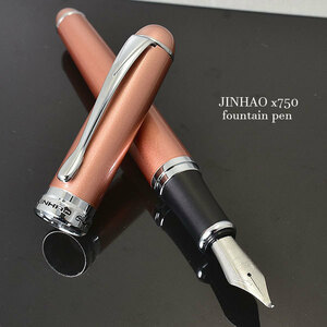 ●美工筆 万年筆【JINHAO/金豪】 X750 メタリックピンク軸 太軸 両用式 滑らかな書き味 ペン先:大型18KGP 美工ペン カリグラフィー /JH9