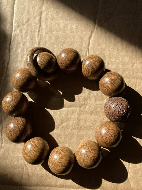 木彫、金檀木、手串、飾り、龍、福、運の珠、20mm